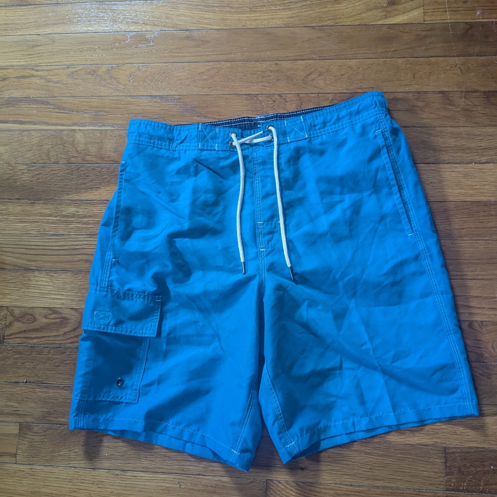 Blue Board Shorts with Drawstring Waist
